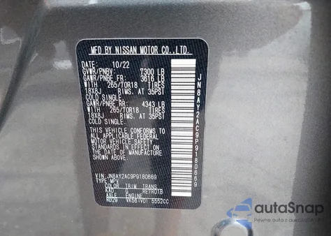 2023 Nissan Armada Sv 2Wd z USA, uszkodzony, nr VIN JN8AY2AC9P9180669